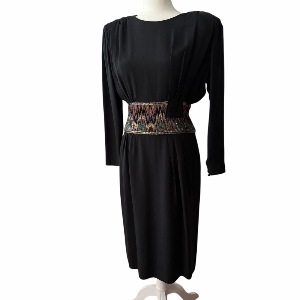 Vintage Francesca of Damon Midi Silk Cocktail Dress Whinsigoth Goth Beaded 1980s